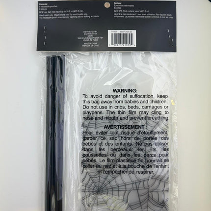 Halloween Spider Web Drink Pouches with Straws – 6 Pack