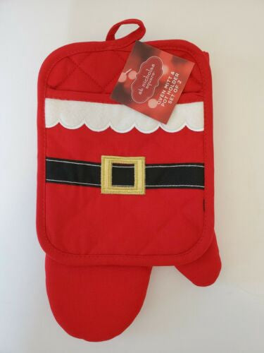 Oven mitt pot holder, set of 2, Santa Suit