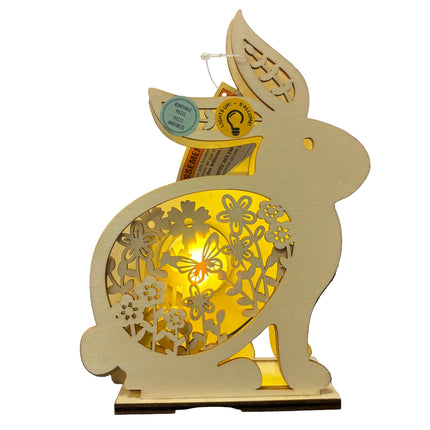 Make Market DIY LED Wooden Décor – Bunny with Floral Cutouts (8" Height × 6" Width)