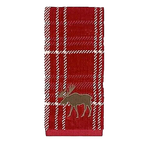 St Nicholas Square Red Plaid Moose Hand Towel New with Tags Highly Absorbent