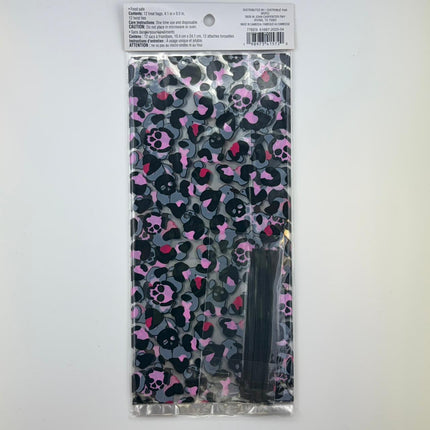 Halloween Treat Bags with Twist Ties – Skull & Leopard Pattern (12 Pack)