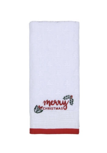 NWT St. Nicholas Square Merry Christmas Traditions Bath Hand Towel White red