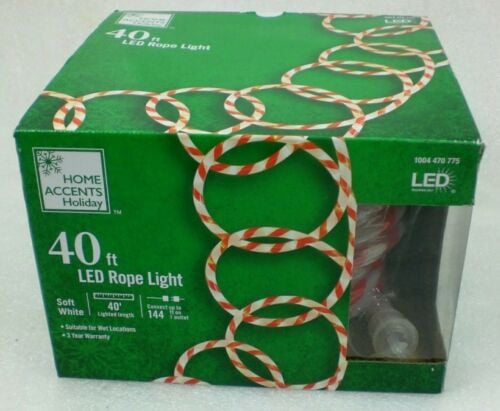 40 ft LED Candy Cane Rope Light, Soft Home Accents Holiday NEW