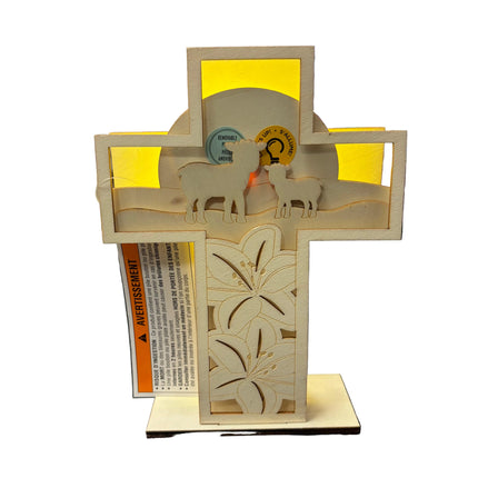 Make Market DIY LED Wooden Décor – “He Lives” Cross (8" Height × 6" Width)