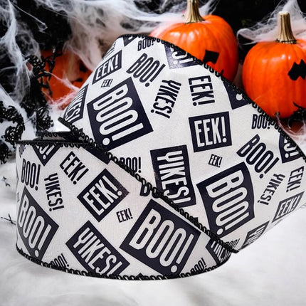 Celebrate it White with Black Words Halloween Ribbon Yikes!