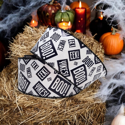 Celebrate it White with Black Words Halloween Ribbon Yikes!