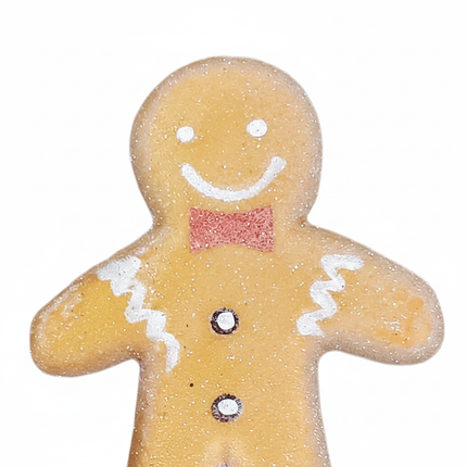 Close-up of Ashland gingerbread man craft pick showing detailed gingerbread face and icing details