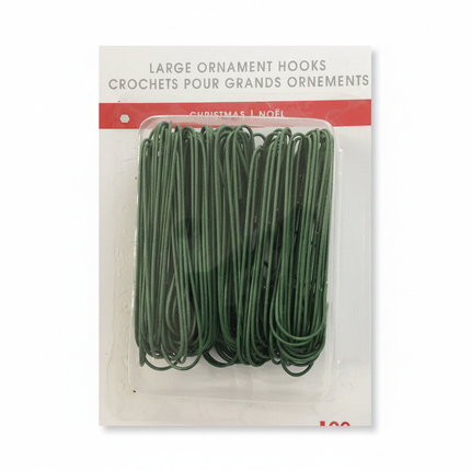 Ashland large 2.25 inch green Christmas ornament hooks 120 pack flat lay on white background