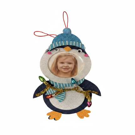 Studio Decor Kids Felt Penguin Photo Ornament 8in white background hero shot