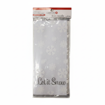Celebrate It Let It Snow Christmas treat bags 24 pack with snowflake design on white background