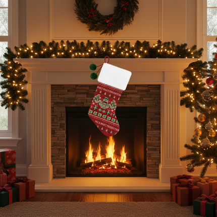 Traditional woven holiday Christmas stocking 18in hanging on holiday mantel