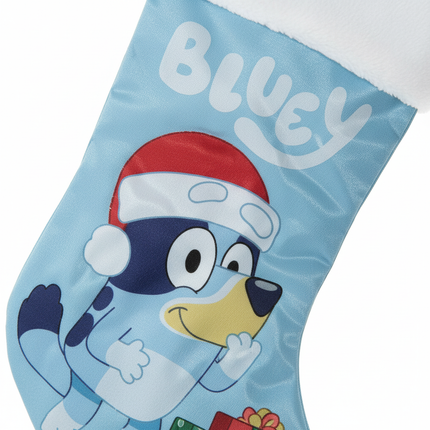Close-up detail of Bluey Christmas stocking 18in showing character design
