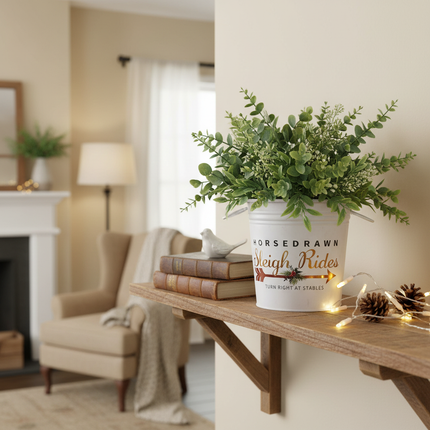 Ashland decorative home container styled on a shelf with greenery and small decorative accents