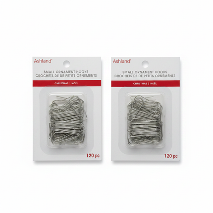 Silver Christmas ornament hooks 240 count 2-pack flat lay on white background