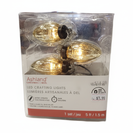 Close-up of Ashland 5ft LED Christmas crafting lights showing warm glowing bulbs and wire detail