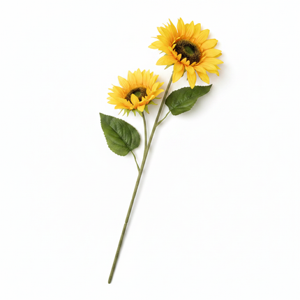 Ashland 28 inch dual sunflower stem golden yellow artificial faux sunflower with two blooms on white background