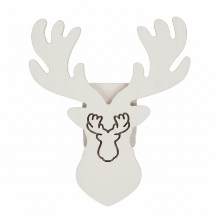 Close-up of white DIY moose shape wood ornament 5x4 inch showing smooth white painted surface and moose silhouette detail
