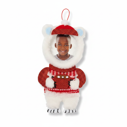 Studio Decor Kids Felt Polar Bear Photo Ornament 8in white background hero shot