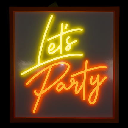 Close-up of Neon Let's Party Ashland wall decor 15x16 inch showing vibrant neon tube glow and lettering detail