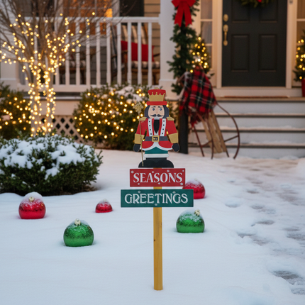 Ashland King 36 inch yard stake used as a Christmas outdoor yard decoration with a holiday figure attached