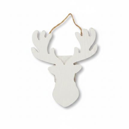 White DIY moose shape wood ornament 5x4 inch on light background