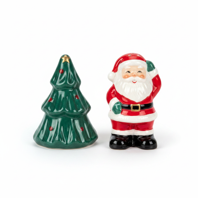 Christmas Santa and Christmas Tree Salt & Pepper Shaker Set on white background