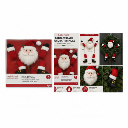 Ashland Santa wreath decorating picks 5 piece kit in packaging on white background