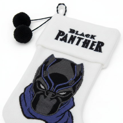 Close-up detail of Black Panther Christmas stocking 18in showing mask design