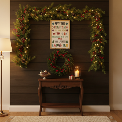 Ashland Christmas wall sign displayed in festive entryway with wreath and garland