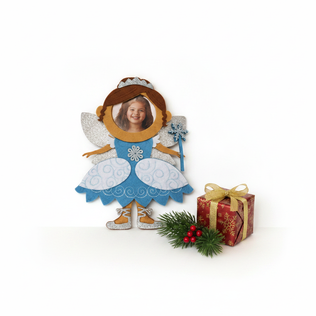 Studio Decor Brown Hair Fairy Photo Ornament holiday gift presentation white background