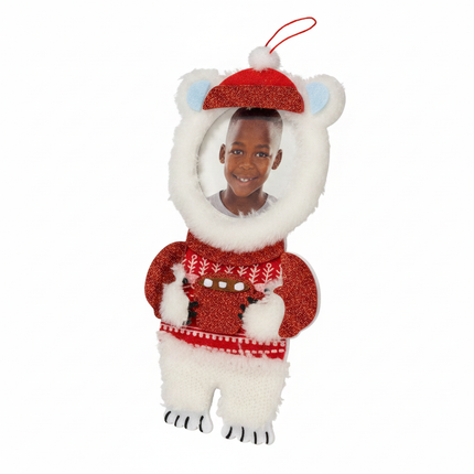 Studio Decor Felt Polar Bear Christmas Ornament slight angle white background