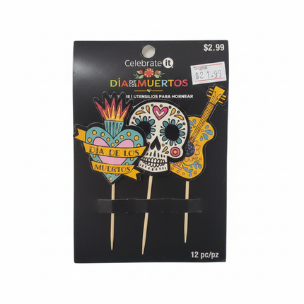 Celebrate It Dia de los Muertos cupcake toppers 12 pack in retail packaging on white background