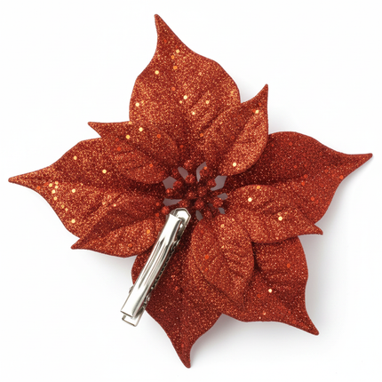 Ashland clip-on poinsettia floral accent red poinsettia flower with clip attachment on white background