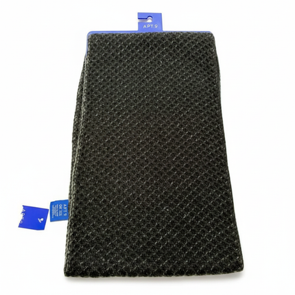 Apt. 9 dark black grey textured knit winter scarf flat lay on white background