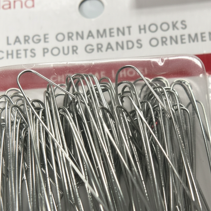 Close-up of Ashland large 2.25 inch silver Christmas ornament hooks showing metallic hook detail and size