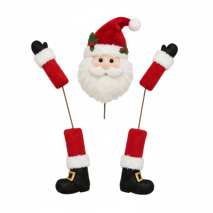 Ashland plush Santa wreath decorating picks 5 piece kit showing all pieces: Santa head, 2 arms, and 2 leg picks with black boots