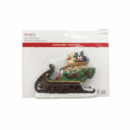 Ashland 4 inch Santa's sleigh Christmas decor figure miniature Santa Claus in sleigh on white background