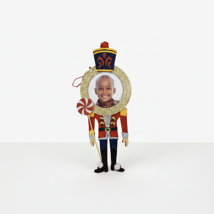 Studio Decor Kids Felt Nutcracker Peppermint Photo Ornament slight angle white background