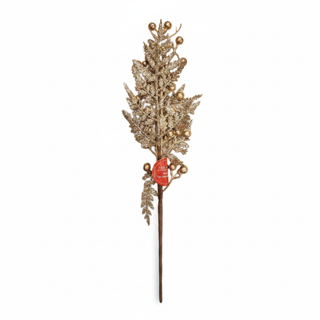 Ashland gold glitter Christmas pick spray 16 inch sparkling gold glitter floral spray on white background