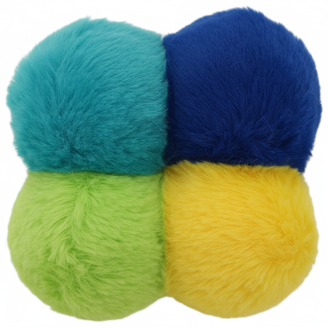Close-up of colorful fluffy pencil toppers showing soft texture detail