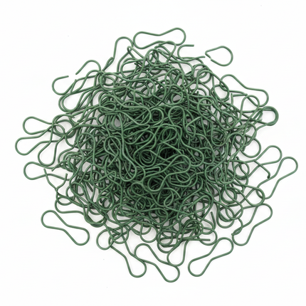 Ashland large green Christmas ornament hooks spread out showing all 120 pieces overhead flat lay
