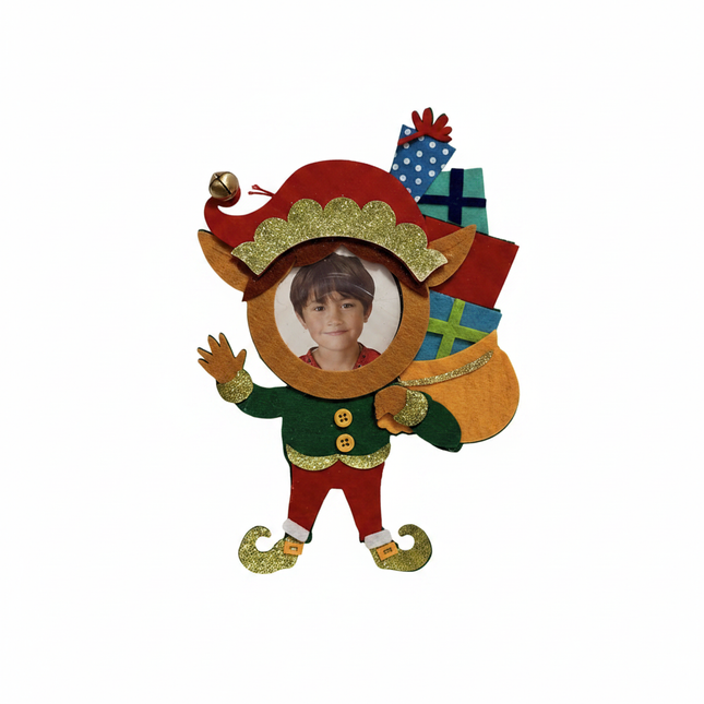 Studio Decor Kids Felt Elf Photo Ornament 8in white background hero shot
