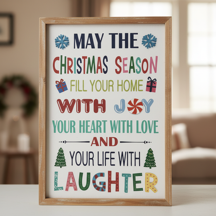 Close-up of Ashland Christmas wall sign colorful lettering with Christmas tree and snowflake icons