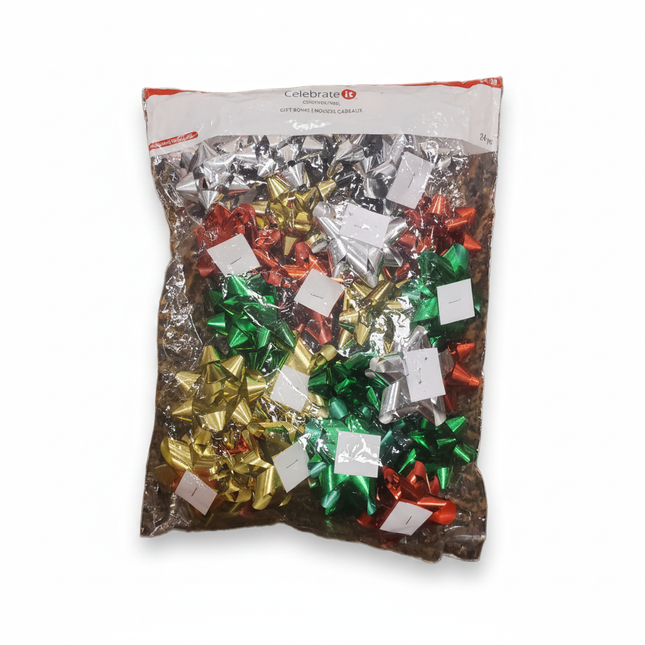 Celebrate It peel and stick gift wrapping bows assorted colors on white background