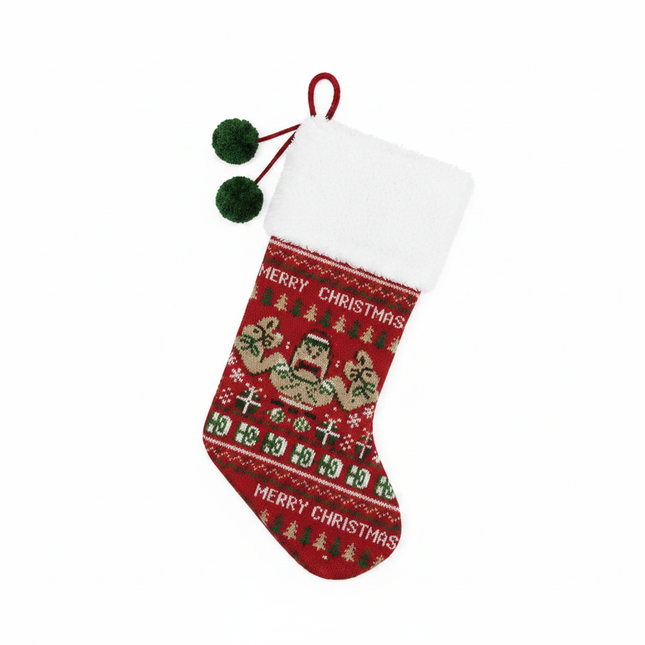 Traditional woven holiday Christmas stocking 18in on white background