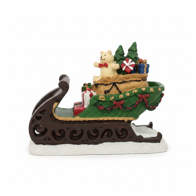 Ashland 4 inch bear in sleigh Christmas decor figure centered on pure white background