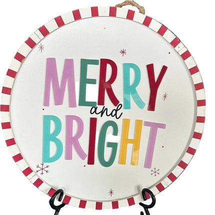 MERRY AND BRIGHT, RAISED LETTERS, CIRCULAR WALL SIGN, ASHLAND