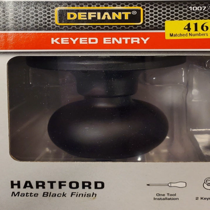 Matte Black Defiant Hartford Keyed Door Knob