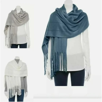 Lauren Conrad Gray Winter Scarf – Soft Knit Long Fringe