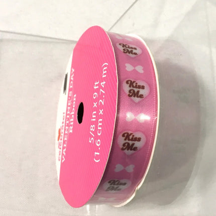 Valentine's Day Decorative Ribbon Pink and White with Hearts 5/8in x 3yd